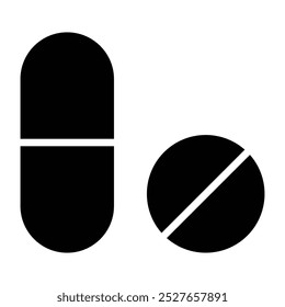 Pill Black Icon. Ilustración vectorial.