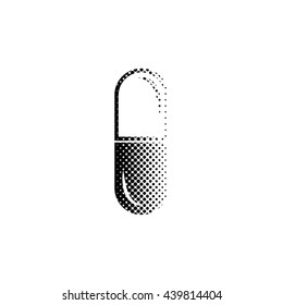 pill - black vector icon ; halftone illustration