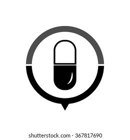 Pill - black vector icon; map pointer;  message bubble