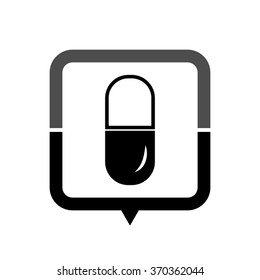 Pill - black vector icon; map pointer;  message bubble