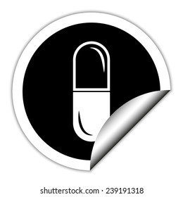 pill - black vector icon. Round sticker.