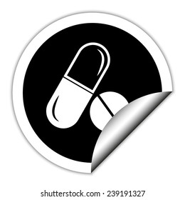 pill - black vector icon. Round sticker.