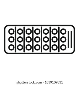 Pill Blister Symbol. Umrissblase, Vektorsymbol für Webdesign einzeln auf weißem Hintergrund