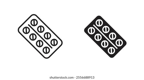 Pill blister pack icon set in Thin line black color.