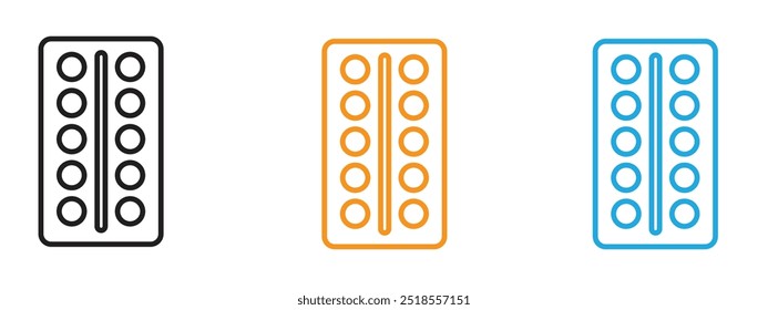 Conjunto de ilustración de línea delgada de icono de paquete de ampolla de píldora