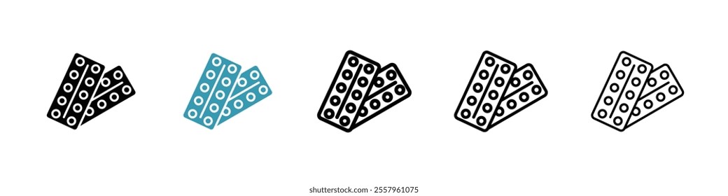 Pill blister pack icons pack in black and blue.