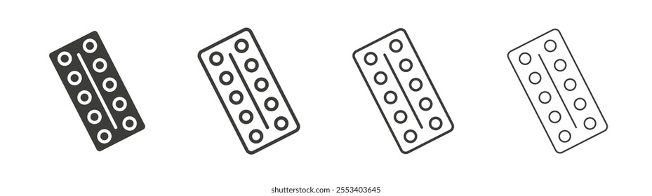 Pill blister pack icons collection. vector set in black color