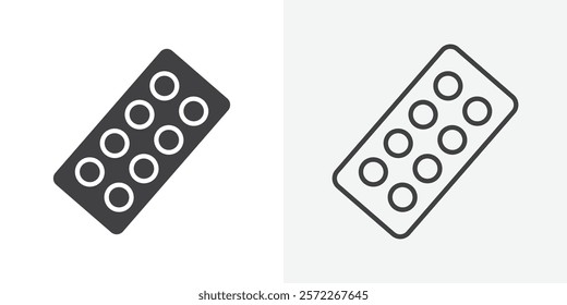 Pill blister pack icons. flat and line style set