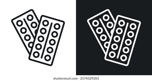 Pill blister pack icons in thin black and white stroke liner style