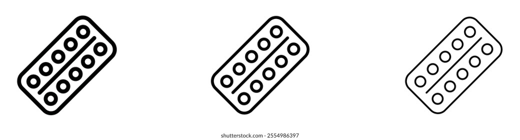 Pill blister pack icons in tree different stroke sizes