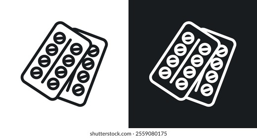 Pill blister pack icons. vector set in black colors