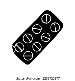 Pill blister pack silhouette vector illustration. Isolated on white background