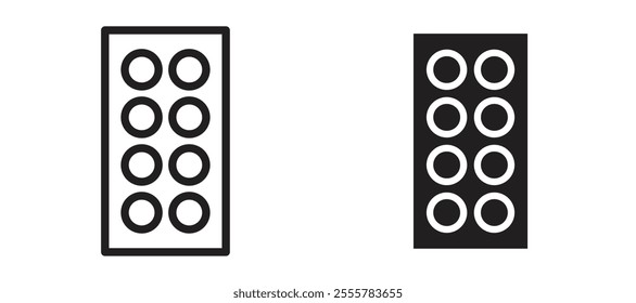 Pill blister pack vector icon set in black color.