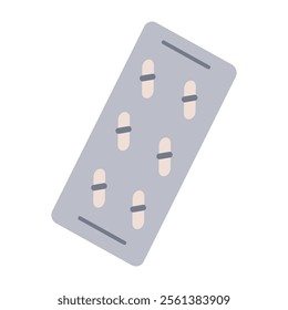 Pill blister with tablets, medicines. Medical package with medicines. Painkillers in pack. Pharmacy, prescription concept. Flat vector illustration isolated on white background