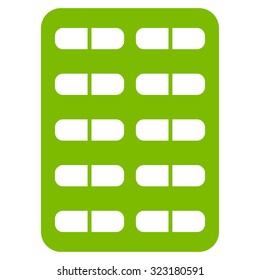 Pill Blister vector icon. Style is flat symbol, eco green color, rounded angles, white background.