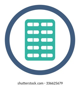 Pill Blister vector icon. Style is bicolor flat rounded symbol, cobalt and cyan colors, rounded angles, white background.