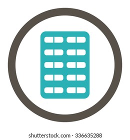 Pill Blister vector icon. Style is bicolor flat rounded symbol, grey and cyan colors, rounded angles, white background.