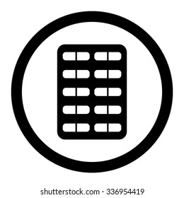 Pill Blister vector icon. Style is flat rounded symbol, black color, rounded angles, white background.