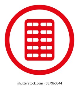 Pill Blister vector icon. Style is flat rounded symbol, red color, rounded angles, white background.