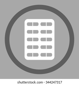 Pill Blister vector icon. Style is bicolor flat rounded symbol, dark gray and white colors, rounded angles, silver background.