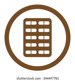 Pill Blister vector icon. Style is flat rounded symbol, brown color, rounded angles, white background.