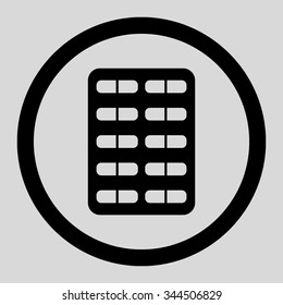 Pill Blister vector icon. Style is flat rounded symbol, black color, rounded angles, light gray background.