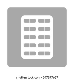 Pill Blister vector icon. Style is flat rounded square button, white and silver colors, white background.