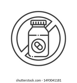 Pill bottle allergy line black icon. Allergic reaction to drug. Medication intolerance. Hypersensitivity to the individual components of the product. Vector isolated element. Editable stroke.