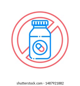 Pill bottle allergy line color icon. Allergic reaction to drug. Medication intolerance. Hypersensitivity to the individual components of the product. Vector isolated element. Editable stroke.