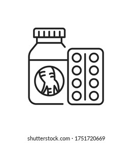Pill Bottle And Blister Line Black Icon. Korean Ginseng Root Extract. Dietary Supplement Product. Pharmaceutical Product. Sign For Web Page, Mobile App, Button, Logo. Editable Stroke.