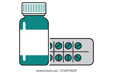 Botella de la píldora y paquete de la ampolla de tabletas ilustración médica