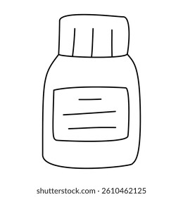 Pill bottle doodle illustration. Isolated on white background