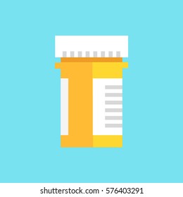 Pill Bottle flat icon. Prescription capsule drug icon. Capsules container icon. Tablets bottle icon. Vector illustration