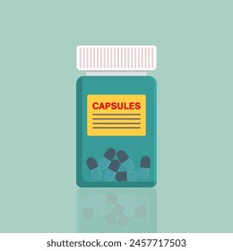 Pill bottle flat vector design. Medical container for capsules