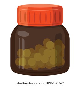 Pillen Sie das Flaschensymbol. Cartoon der Pilzflasche, Vektorsymbol für Webdesign einzeln auf weißem Hintergrund