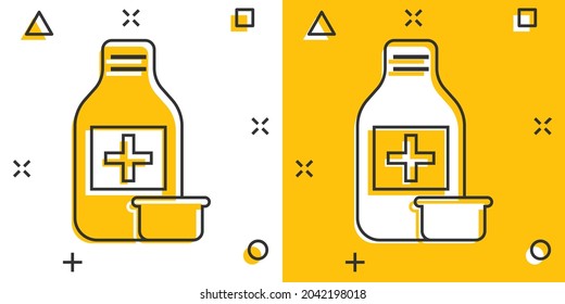Pill bottle icon in comic style. Drugs cartoon vector illustration on white isolated background. Pharmacy splash effect business concept.