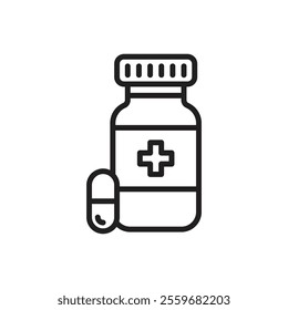Pill bottle icon Flat art in black and white isolated