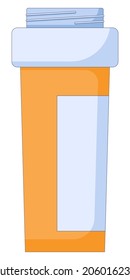 Pill bottle icon in a flat style, medicine plastic orange pill container, illustration isolated on a white background. Vector illustration