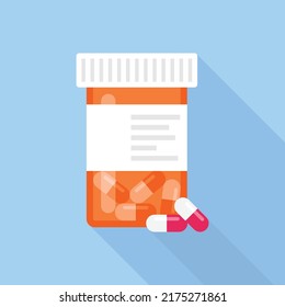 Pill bottle icon in flat style. Medical capsules vector illustration on white isolated background. Pharmacy sign business concept.
