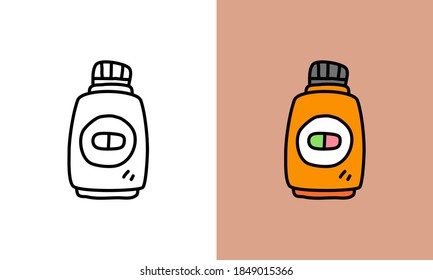Pill bottle icon in hand drawn doodle style. Can use for website, graphic info etc