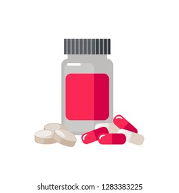 Pill bottle icon isolated on white background. Allergy concept. Vector illustration. Design element for medicine, health or pharmacy.