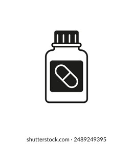 Pill bottle icon. Jar with medicine and pills. Vector illustration and drawing on a white background.