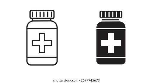 Línea del icono de la botella de la píldora. eps 10 Ilustración vectorial
