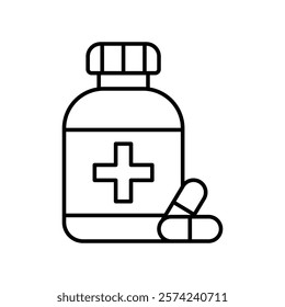 Pill bottle icon linear logo isolated