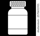 Pill bottle icon, medicine bottle vector illustration, pills or vitamins bottle clipart, medicine clip art, pharmaceutical products, white on black background