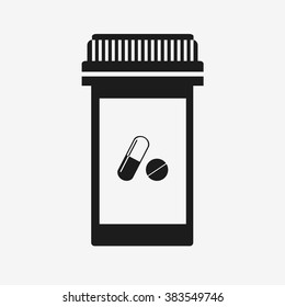 Pill Bottle Icon. Modern Pill Bottle For Pills Or Capsules. Flat Style Vector Illustration. 