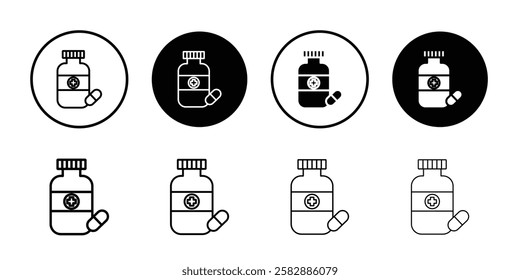Pill bottle icon Outline thin set pack series