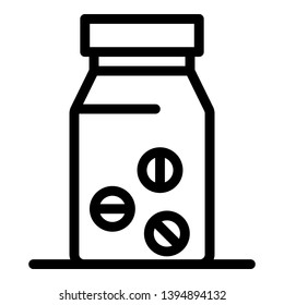 Pill bottle icon. Outline pill bottle vector icon for web design isolated on white background