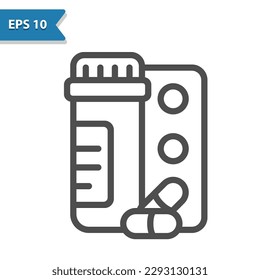 Pill Bottle Icon. Pills, Medication, Drugs. Professional, pixel perfect icon, EPS 10 format.