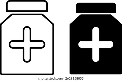 Pill bottle icon set. Health supplements. vitamin pills. packaging for healthcare. medical and pharmaceutical element
